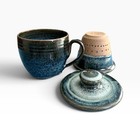 Tisanière Poterie De Manziat Grès Émaillé Bleu Vintage Années 70 Complète