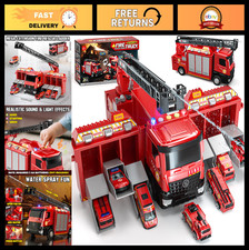Fire Truck Toy Playset for Boys 3-5 Years - Rotating Ladder, Lights  Sounds, Bi