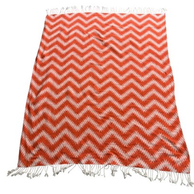 Roca Home Orange Chevron Zig Zag Fringe Throw Blanket Made in Portugal 56x44''