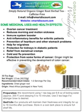 Ginger Herbal Tea (Te de Jengibre) 30 Tea Bags Caffeine Free & All Natural Root