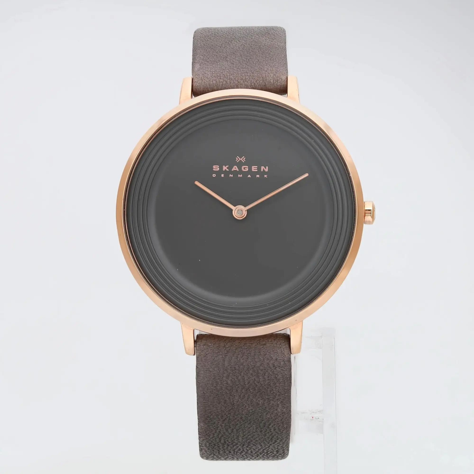 Skagen Ditte Rose Gold-Tone Steel Gray Dial Leather Ladies Quartz Watch SKW2216