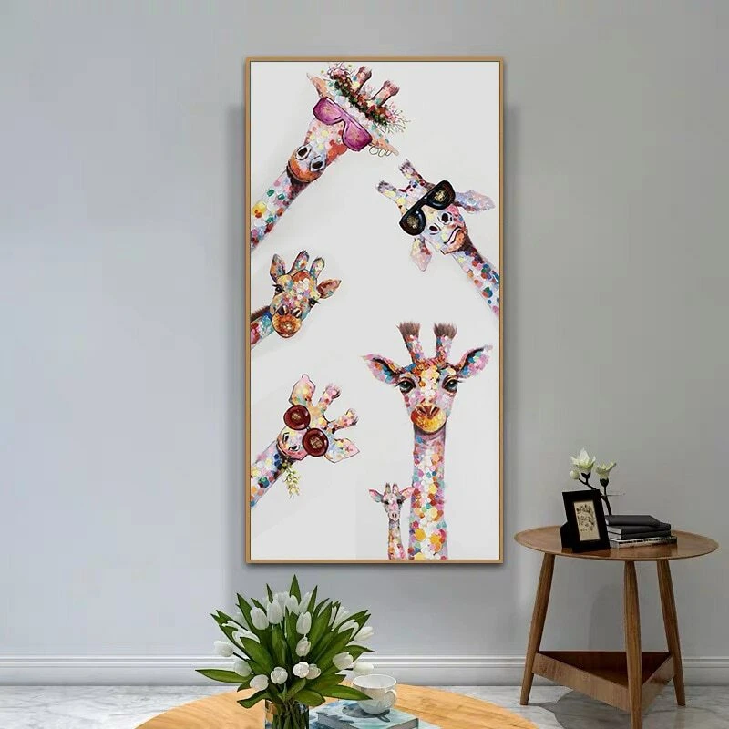 Feliz familia de lindas jirafas lienzo pintura lienzo carteles impresiones cuadros de pared Foto 4 de 4
