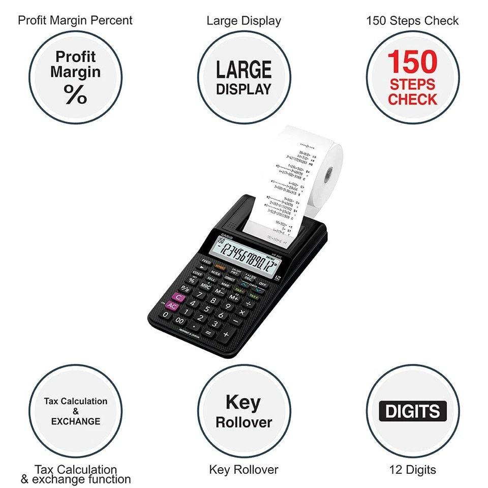 Casio HR-8RC-BK 150 Steps Check & Correct Printing Calculator & Reprint Feature - Image 2 of 4