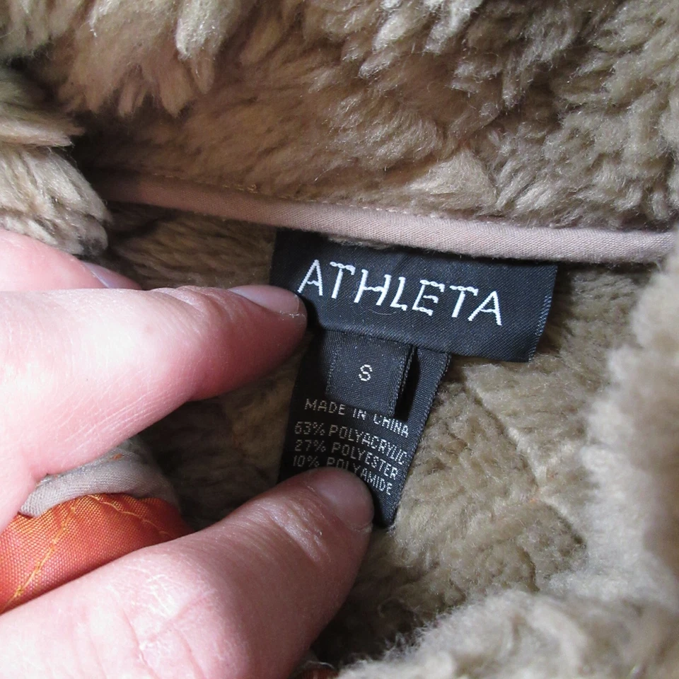 Chaqueta Athleta Para Mujer Pequeña Naranja Bolsillos con Cremallera Sherpa Abrigo Acolchado Acogedor Cálido Foto 3 de 4