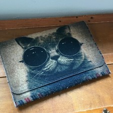 Gently Used Cloth Groovy Cat Computer Tablet Protective Pouch Satchel with Black
