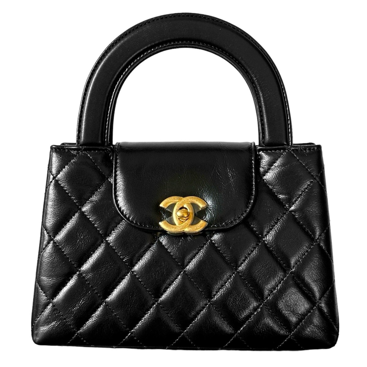 NEW CHANEL 24P BLACK LEATHER NANO KELLY MINI TOP HANDLE NEW CHANEL 24P BLACK LEATHER NANO KELLY MINI TOP HANDLE