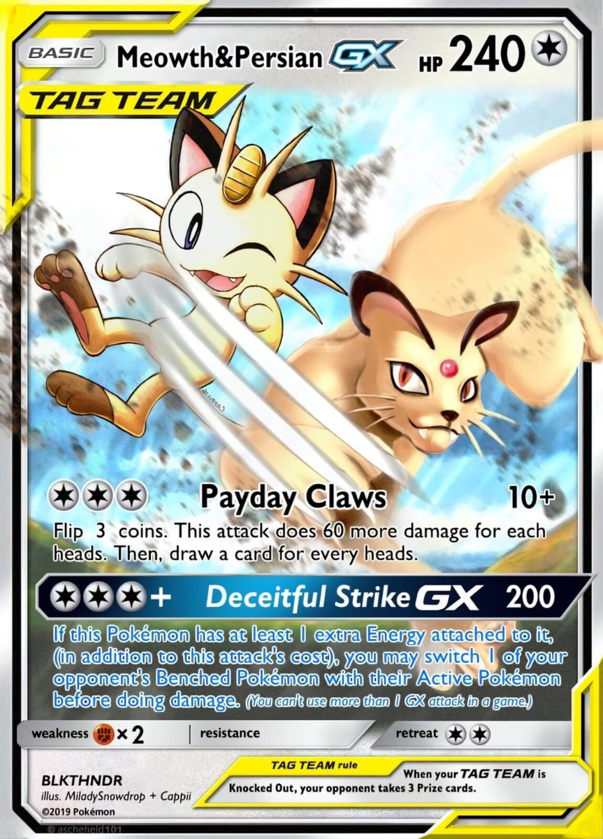Meowth & Persian ポケモンカードセット Tag Team Meowth & Persian GX Pokemon Card Art Poster | eBay