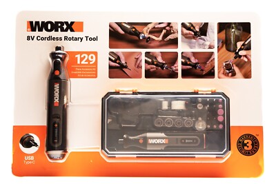 WORX WX106L 8V CORDLESS BRUSHLESS ROTARY TOOL USB TYPE-C+129 PC. ACCESSORY KIT