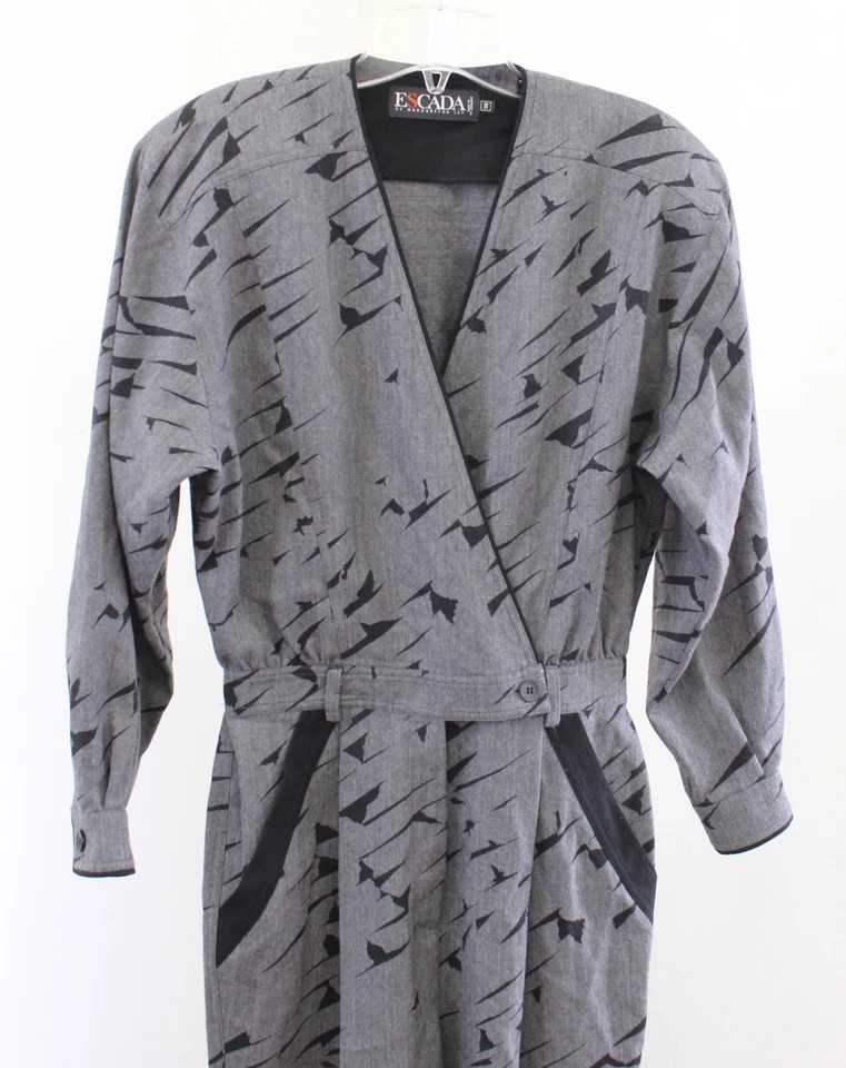 Mono De Colección Años 90 Escada Negro Gris Lana Talla 38 Geométrico Retro *DEFECTUOSO Foto 3 de 4