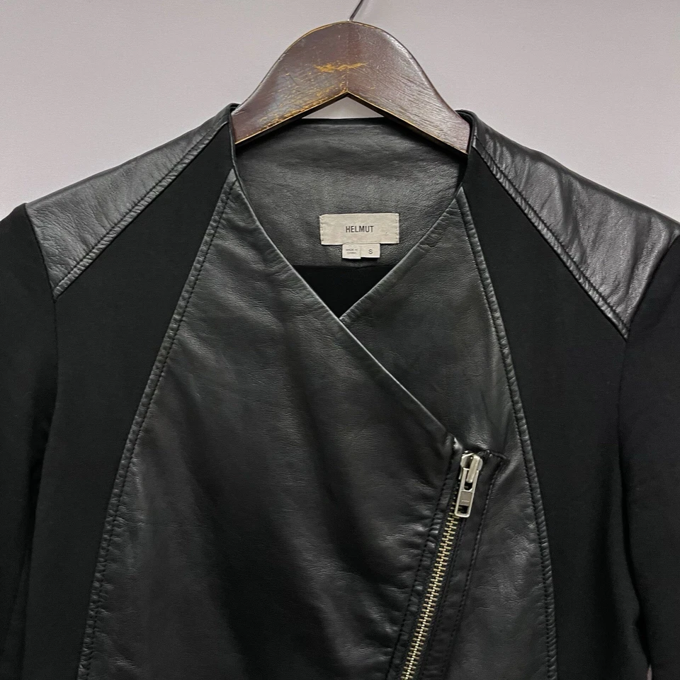 Helmut Lang женщин размер маленький стороны молнии ягненка кожи черный мотоциклетная куртка euc - Изображение 3 из 4