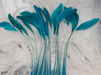 Turquoise Stripped Coque Feathers Eyelash Trim 15 Pcs 6-8'' Millinery Fascinator 