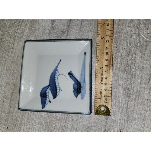 Japanese Porcelain Set Of 5 Square Sushi Appetizer Plates Blue Bamboo Design - Picture 3 of 3