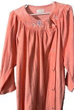 Vtg Katz Peach Nightgown Robe LONG Button Up 2 Pockets Embroidery Neck Large USA