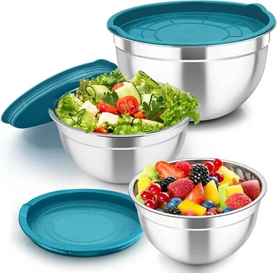 Schüssel Set 3x Edelstahl Rührschüssel Salatschüssel mit Luftdichte Deckel B919 - Bild 1 von 4