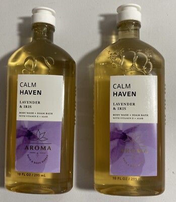 2 Bath & Body Works Calm Haven Lavender & Iris Aromatherapy Body Wash Foam Bath