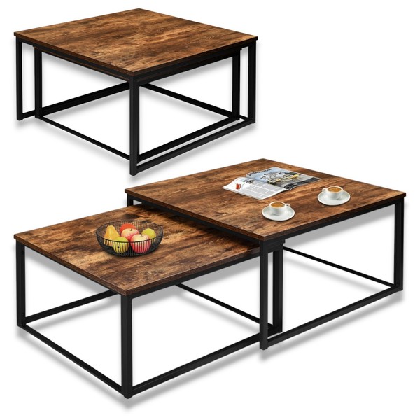 Couchtisch 2Er Set Kaffeetisch, Wohnzimmertisch, Eckiger Beistelltisch-image