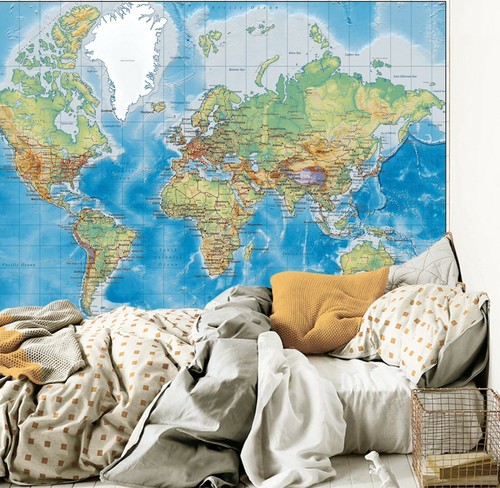 3D Blue World Map ZHU6911 Wallpaper Wall Mural Removable Self-adhesive Zoe - Picture 2 of 5