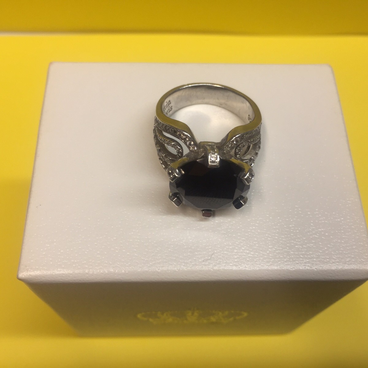 Fabulous JUSTIN DAVIS Designer Glam Ring Silver and Black Onyx 