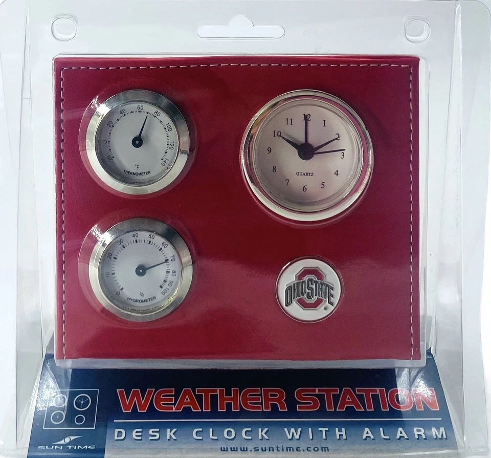 Ohio State Buckeyes Desk Clock w/Alarm & Hydrometer-Sun Time-New - Image 2 of 3