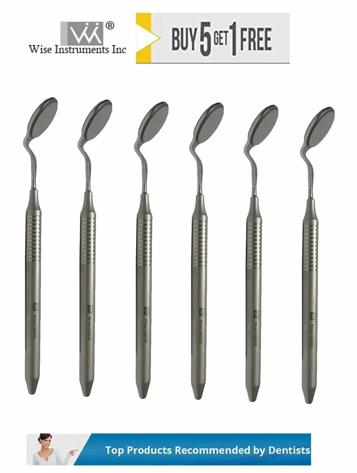 WISE INSTRUMENTS Dental Mouth Mirror Double Sided # 5 (Pack of 6) with Handles by Wise instrument