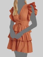 $395 Ulla Johnson Women's Orange Sena Flutter Sleeve Mini Dress Size 00