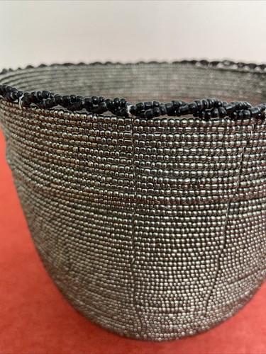 Baskets Indonesian Round Wire Beaded Handcrafted Balinese Silver w Black Trim M - Picture 4 of 12