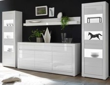 Wohnwand Schrankwand weiß Hochglanz grau  Stone Anbauwand 4-teilig Nobile