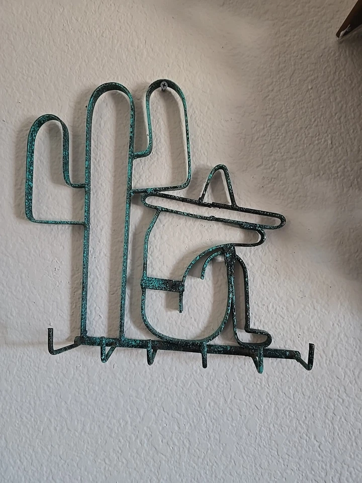 Soporte para llaves de metal Southwest turquesa cactus organizador taza colgante montaje en pared Foto 4 de 4