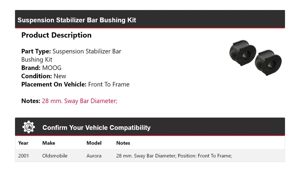 Kit de buje de barra estabilizadora de suspensión para Oldsmobile Aurora 2001 MOOG Foto 2 de 3