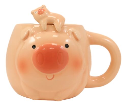 Pink Porky Pig Ceramic Coffee Cappuccino Cup Mug With Sleeping Piglet Spoon Set - Picture 1 of 6