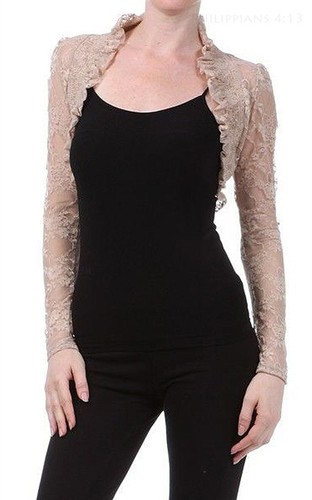 Fashion Secrets Women`s Long Sleeves Lace Bolero Shrug Cropped Cardigan Jacket - Picture 3 of 27