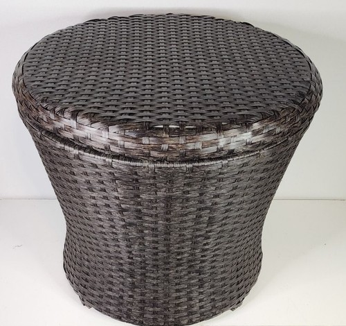 Outdoor Home Decor Synthetic Rattan Accent Side Table, Hidden Storage, Espresso - Picture 6 of 6