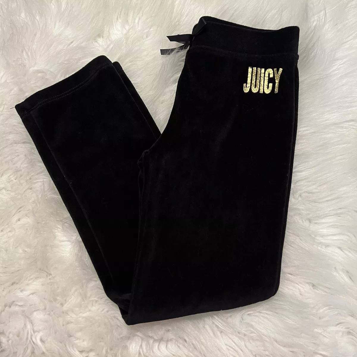 Juicy Couture Girls 6x Black Velour Track Pants Gold Juicy Kids Y2K