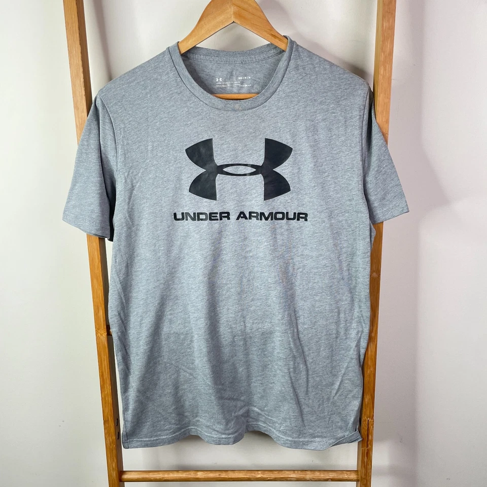 Under Armour Activewear Shirt Mens Medium Grey HeatGear Short Sleeve Loose Fit