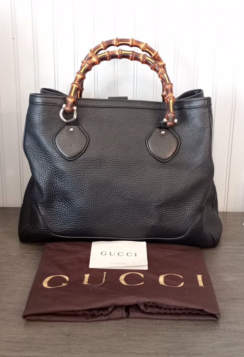 GUCCI レザー ハンドル付き黒バック GUCCI グッチ バンブーハンドル トートバッグ 282317 レザー