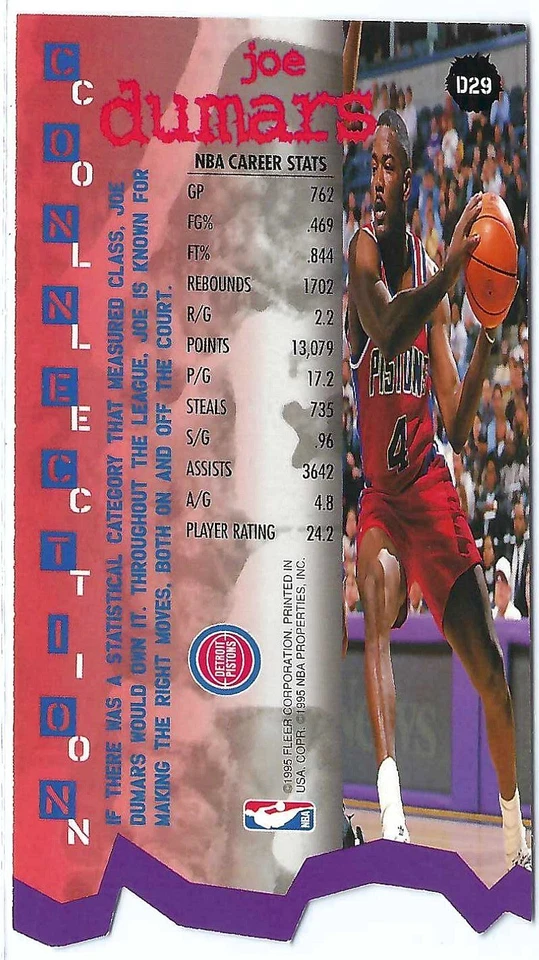 1995 Fleer NBA Jam Session Die-Cut Joe Dumars - Detroit Pistons - Image 2 of 2