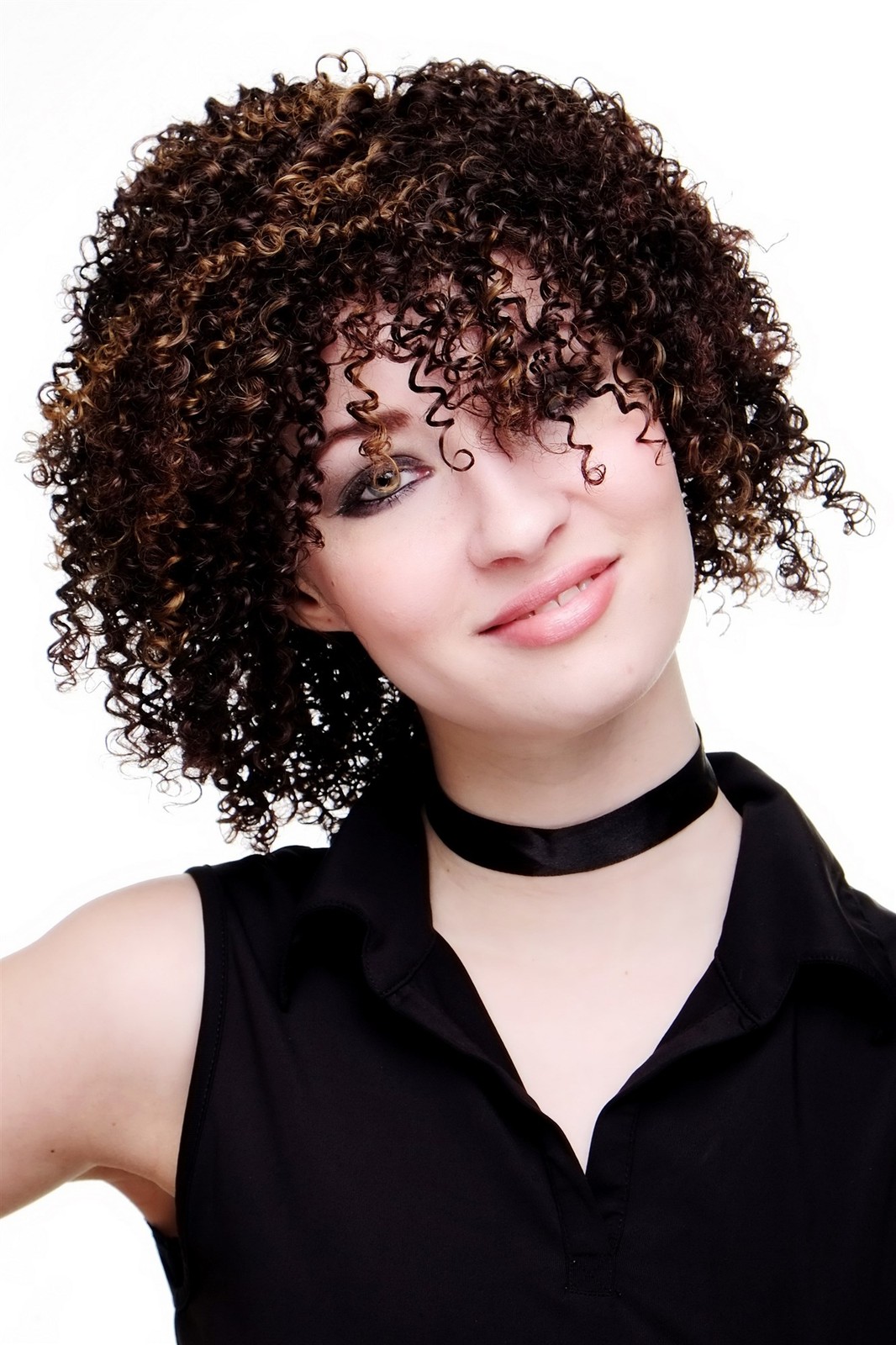 Afro Caribbean Curly Wig Brown Highlights Curled 35 22913-2T33-27