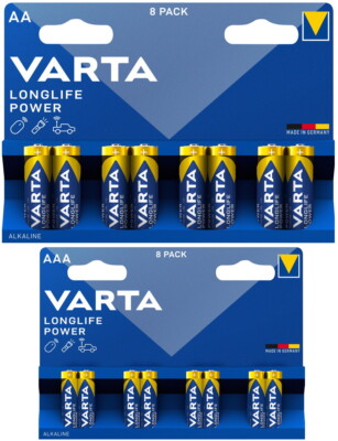 16 Varta Longlife Power Alkaline Batterien im 8er Blister (8x AA + 8x AAA)