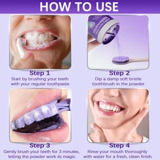 Teeth Whitening Powder - Purple Brightening Powder - Removes Stains, No Sensi...