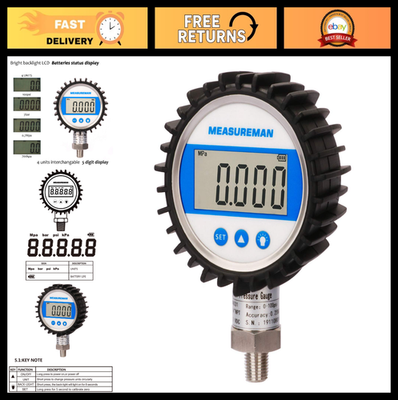 #ad #ad Digital Pressure Gauge 3 1 8quot; Dial 0 100 PSI Bar Mpa Kpa 1 4quot; NPT 0.25% Accur $119.99