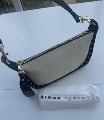 Aimee Kestenberg Leder Nieten Hamilton Schultertasche Crossbody Canvas schwarz b