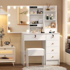 Toeletta Da Trucco Con Specchio Scorrevole E Sgabello, Scrivania Make up Ampia C