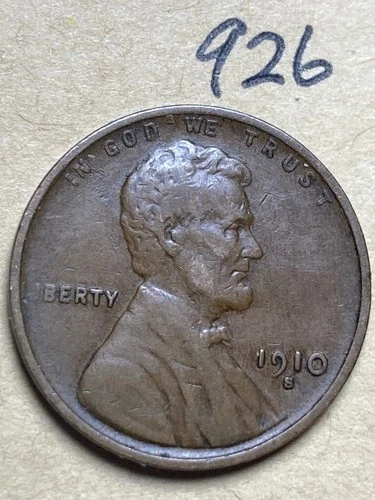 1910-S LINCOLN WHEAT CENT, low mintage date, "Very Fine" condition #926
