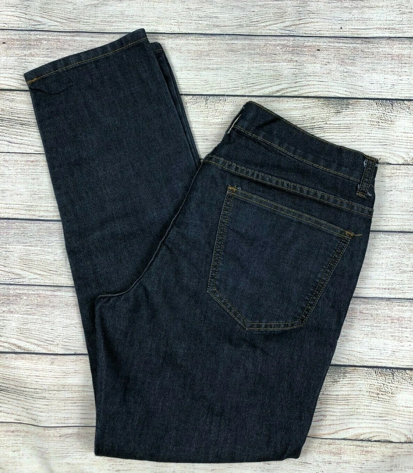 21 Мужчины темно стирка джинсовой ткани джинсы размер 32 32 X 30 эластичной прямые штанины O11 - Изображение 3 из 4