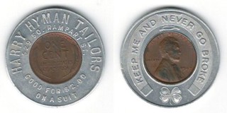 Harry Hyman Tailors NEW ORLEANS LA. Good For $2.00 Encased 1947 Penny Token