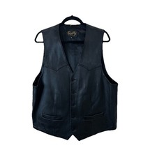 Scully Western Leather Vest Waistcoat Mens 46 Black Rodeo Cowboy Sleeveless