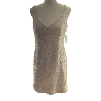 NWT Aidan Mattox Women's Sequin Cocktail Dress Size 10 champagne Sleeveless