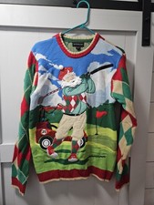 Ugly Christmas Sweater - Golfing Santa Sweater Men's Size Small