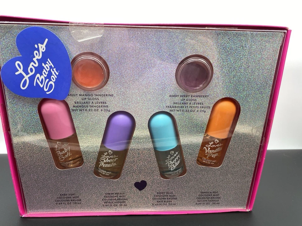 LOVES BABY SOFT SET Bebé Suave Pétalos Transparentes Azul Baya Vainilla Pop Brillo Labial De Colección Foto 3 de 4