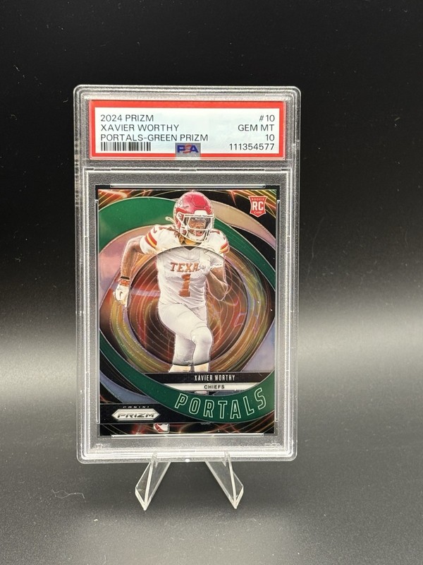 Xavier Worthy 2024 Panini Green Prizm Portals #10 RC PSA 10 LOW POP Rookie WR